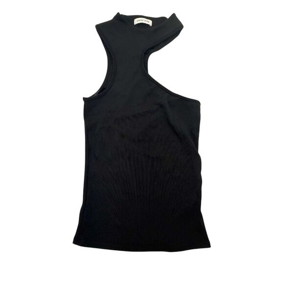 Anine Bing Lesly Asymmetrical Ribbed Tank Top Shirt Black Medium - Picture 1 of 5